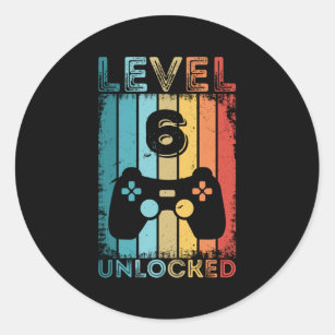 Gaming Level 6 Unlocked 6th Birthday Gift Gamer Classic Round Sticker