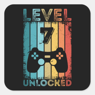 Gaming Level 7 Unlocked 7th Birthday Gift Gamer Square Sticker