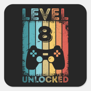 Gaming Level 8 Unlocked 8th Birthday Gift Gamer Square Sticker