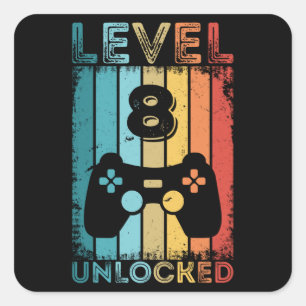 Gaming Level 8 Unlocked 8th Birthday Gift Gamer Square Sticker