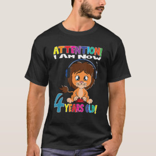 Gaming Lion Birthday Attention I Am Now 4 Years Ol T-Shirt