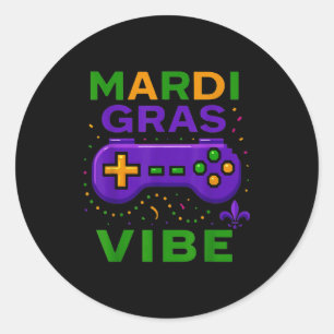 Gaming Mardi Gras Vibe Retro Video Game Controller Classic Round Sticker