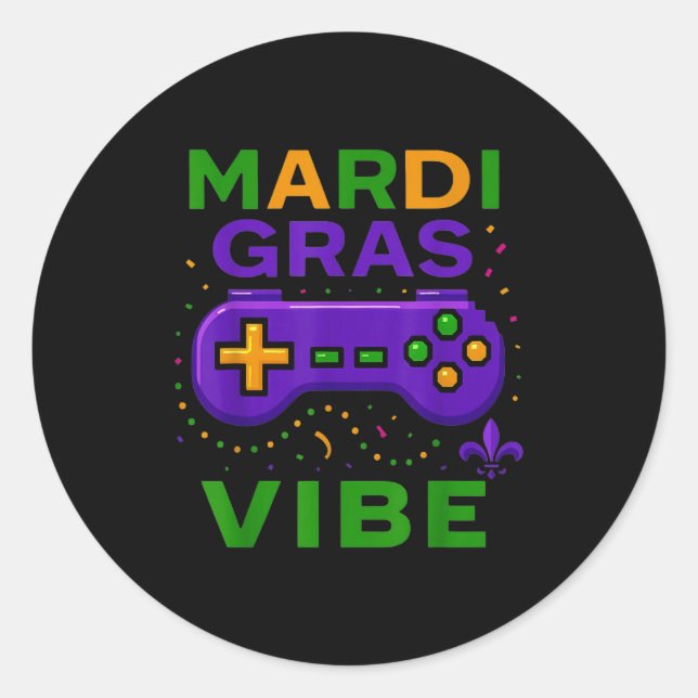 Gaming Mardi Gras Vibe Retro Video Game Controller Classic Round Sticker (Front)