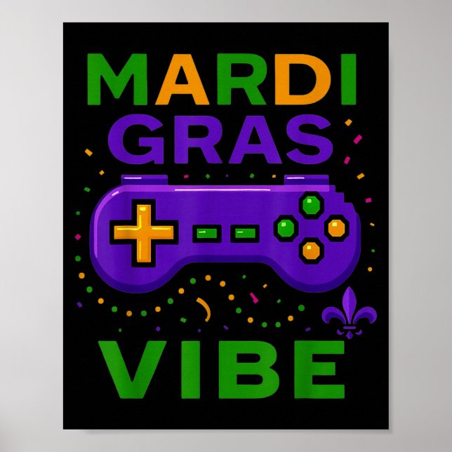 Gaming Mardi Gras Vibe Retro Video Game Controller Poster (Front)