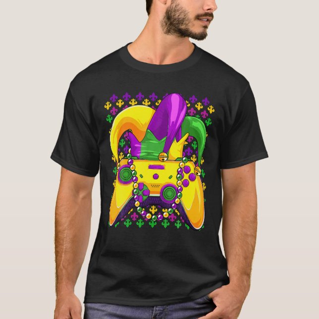 Gaming Mardi Gras Video Game Controller Gamer Funn T-Shirt (Front)