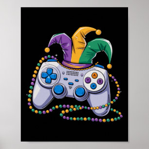 Gaming Mardi Gras Video Game Controller Jester For Poster