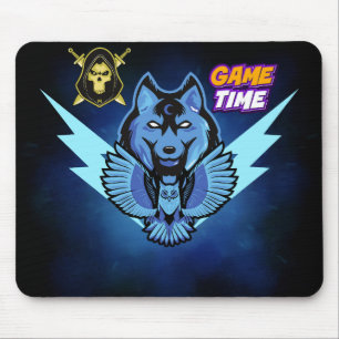 Gaming Mouse Pad Blue Wolf Owl Esports Team Mascot