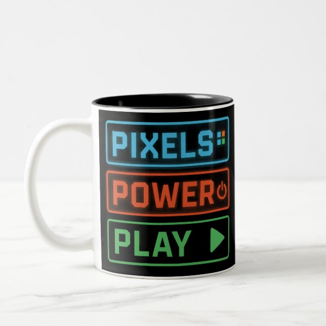 Gaming Mug – Pixels Power Play Neon Coffee Cup (Left)