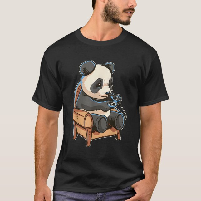Gaming Panda Loves To Play Games In Cosy Chair T-Shirt (Front)