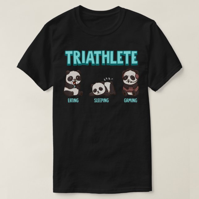 Gaming Panda Triathlete Eat Sleep Gaming  T-Shirt (Design Front)