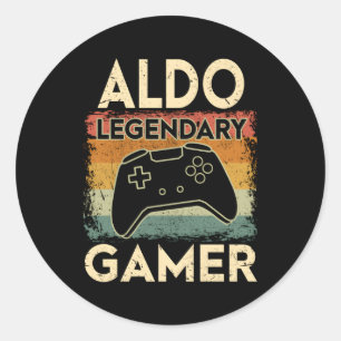 Gaming Personalised Name Aldo Legendary Gamer Classic Round Sticker