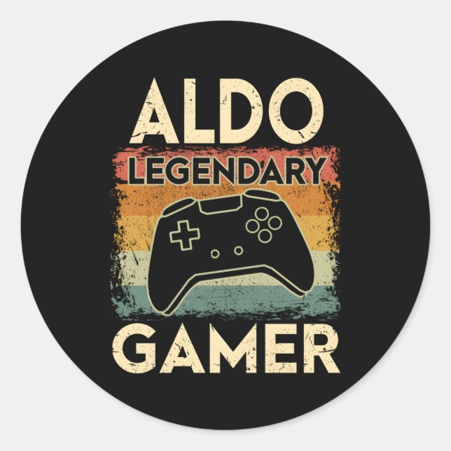 Gaming Personalised Name Aldo Legendary Gamer Classic Round Sticker (Front)