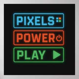 Gaming Poster – Pixels Power Play Neon Wall Art