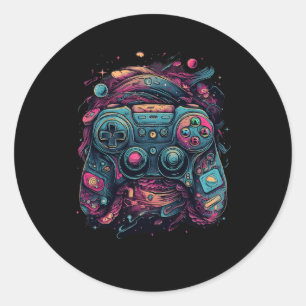 Gaming Rave Gamer Nerd Abstract Pc Gamer Graphics  Classic Round Sticker