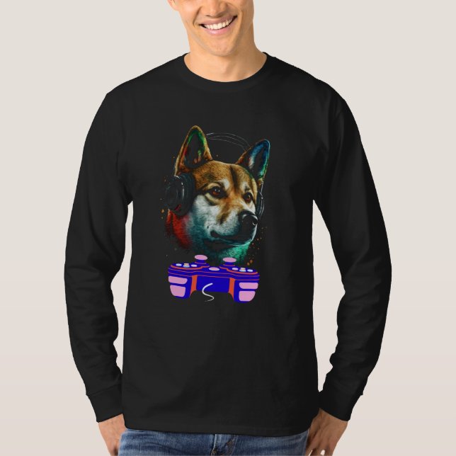 Gaming Shiba Inu Dog Player Animal Video Gamer Men T-Shirt (Front)