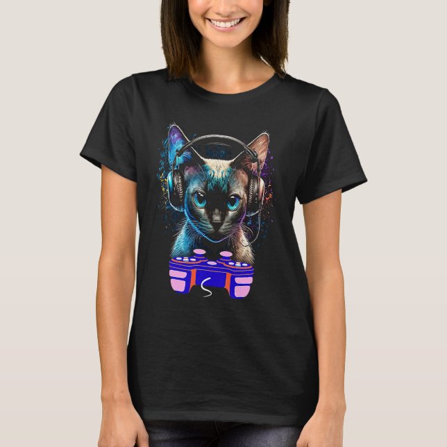 Gaming Siamese Cat Player Animal Video Gamer  Men  T-Shirt (Front)