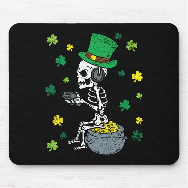 Gaming Skeleton St Patricks Day Gamer Leprechaun S Mouse Pad (Front)