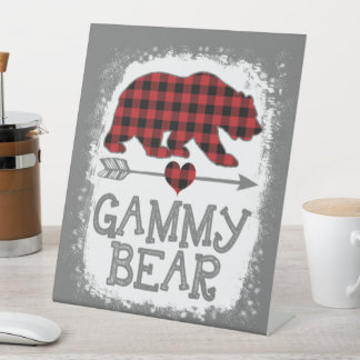 Gammy Bear Christmas Pajama Red Plaid Buffalo Fami Pedestal Sign