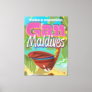 Gan Maldives island vintage travel poster art. Canvas Print