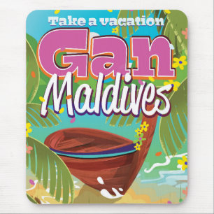 Gan Maldives island vintage travel poster art. Mouse Pad