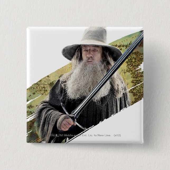 Gandalf With Sword Green 15 Cm Square Badge (Front)