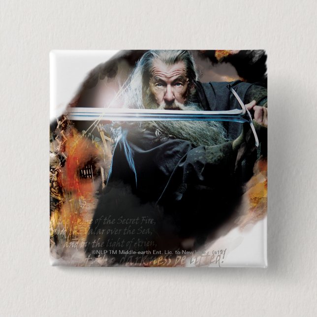Gandalf With Sword In Battle 15 Cm Square Badge (Front)