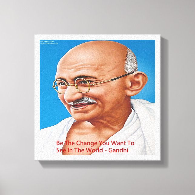 Gandhi & Be The Change Quote Canvas Print (Front)