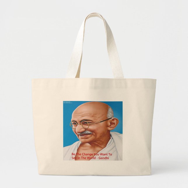 Gandhi & Be The Change Quote Large Tote Bag (Front)