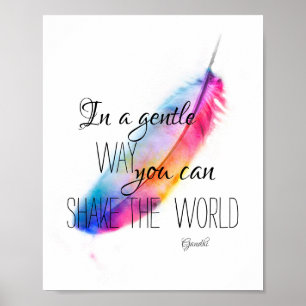 Gandhi inspirational quote colorful feather art poster