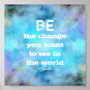 Gandhi quote be the change purple and blue poster