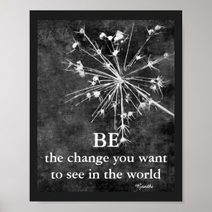 Gandhi quote poster be the change nature art grey