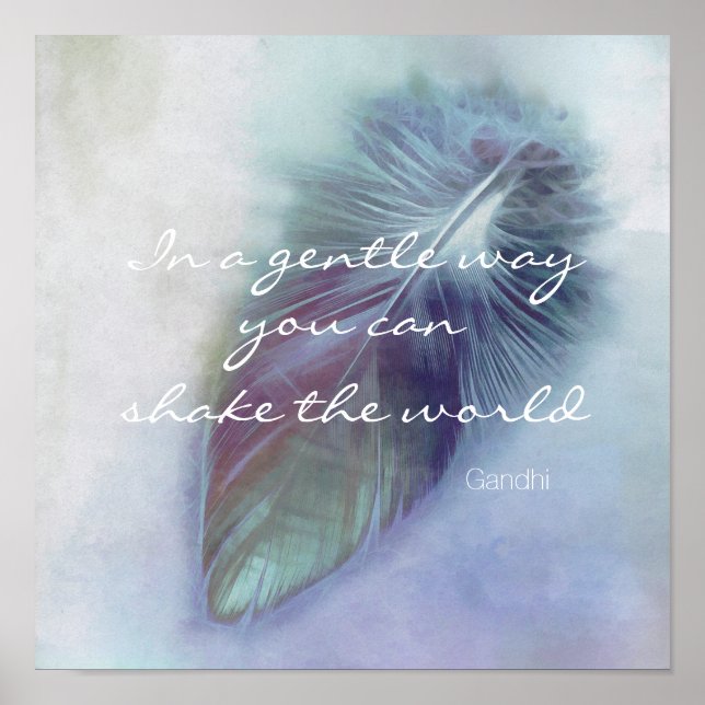 Gandhi quote poster motivational blue feather art (Front)
