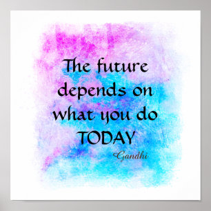 Gandhi quote watercolor turquoise and purple poster