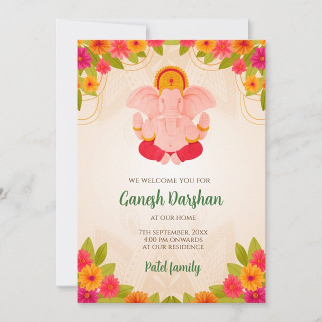Ganesh Chaturthi invitations Ganpati invites (Front)