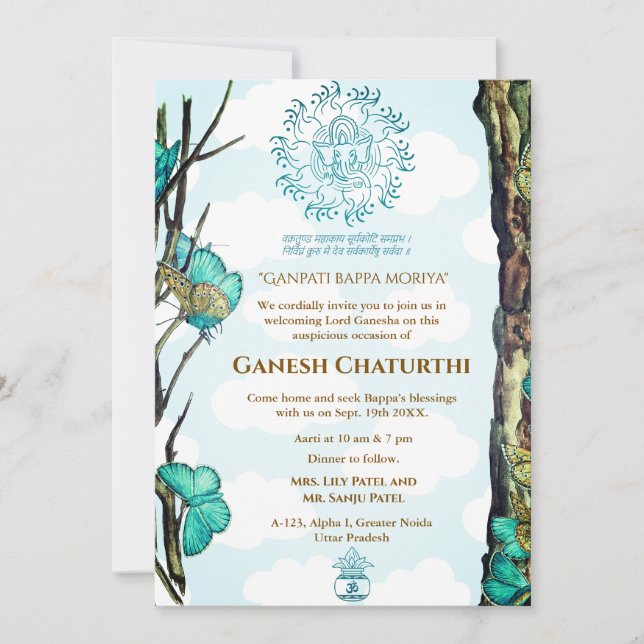 Ganesh Chaturthi Puja Butterfly Invitation (Front)