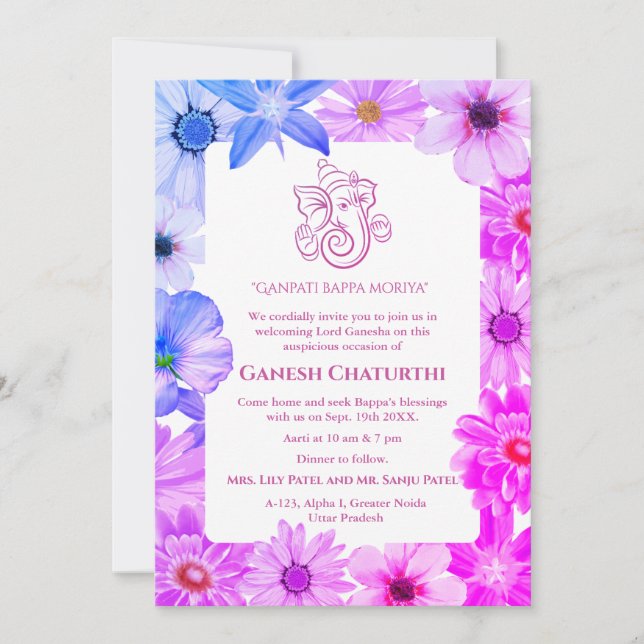 Ganesh Chaturthi Puja Floral Invitation (Front)