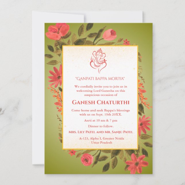 Ganesh Chaturthi Puja Floral Invitation (Front)