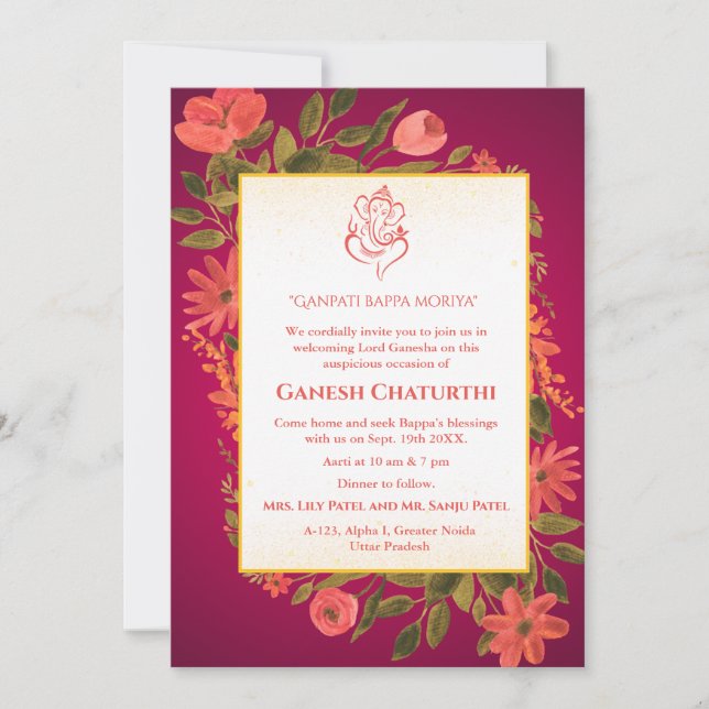 Ganesh Chaturthi Puja Floral Invitation (Front)