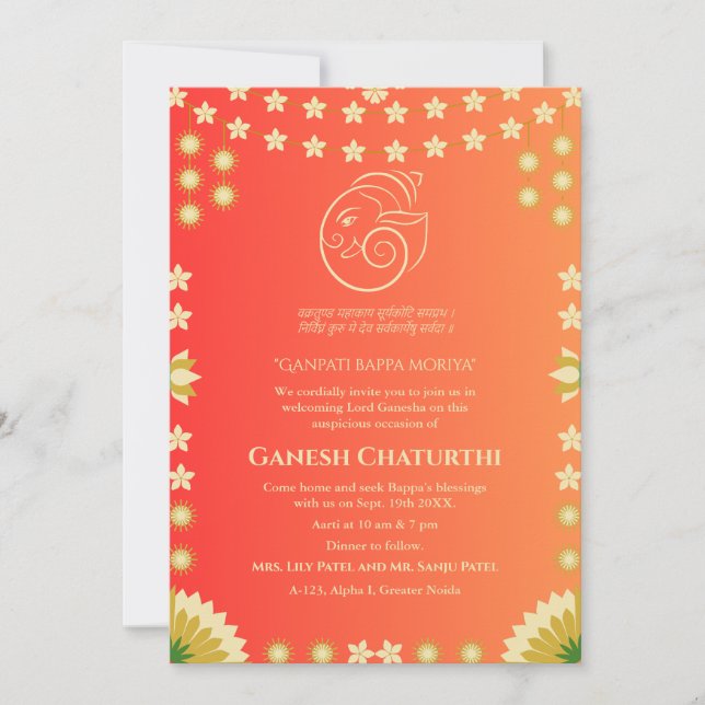 Ganesh Chaturthi Puja Floral Invitation (Front)
