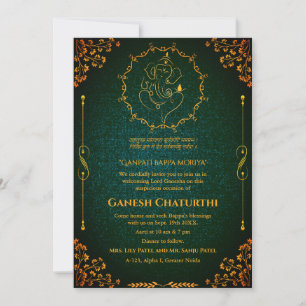 Ganesh Chaturthi Puja Glitter & Gold Invitation