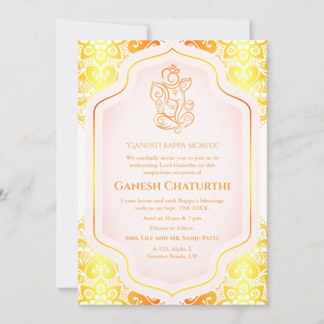 Ganesh Chaturthi Puja Golden Invitation (Front)
