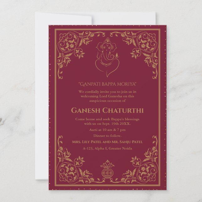 Ganesh Chaturthi Puja  Invitation (Front)