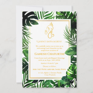 Ganesh Chaturthi Puja Minimal Leafy Tropical Invitation