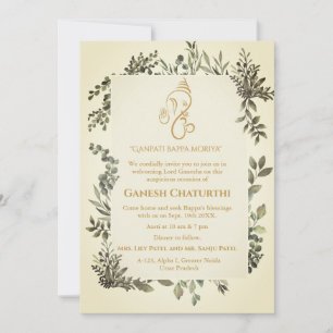 Ganesh Chaturthi Puja Minimal Leafy Tropical Invitation