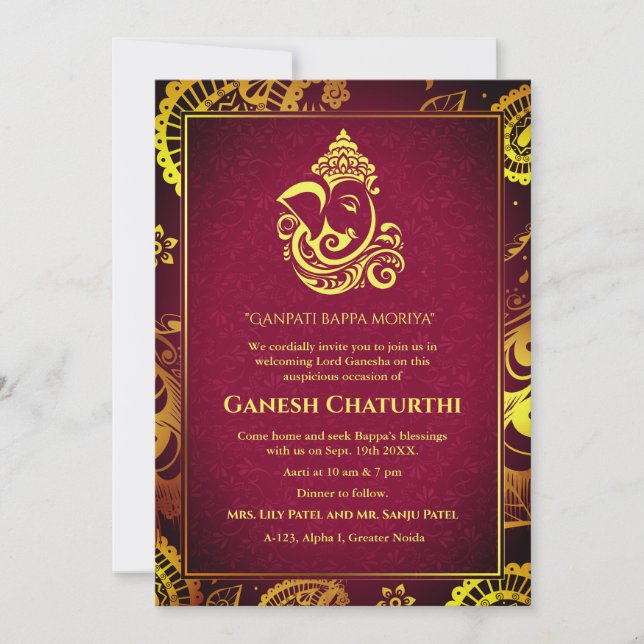 Ganesh Chaturthi Puja Roya Golden Elements Invitat Invitation (Front)