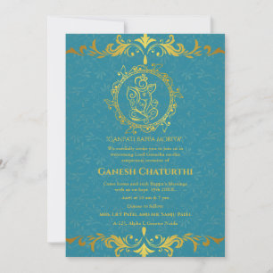 Ganesh Chaturthi Puja Roya Golden Elements Invitation