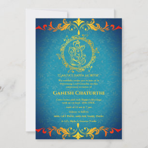 Ganesh Chaturthi Puja Roya Golden Elements Invitation