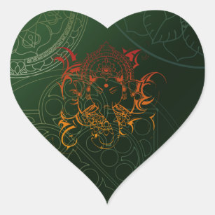 Ganesh Elephant Mandala orange green Yoga Asia Heart Sticker
