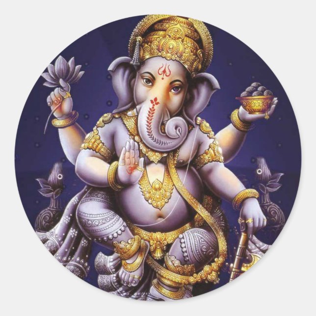 Ganesh Ganesha Hindu India Asian Elephant Deity Classic Round Sticker (Front)