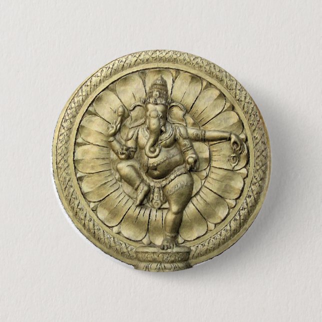 Ganesh (Golden) 6 Cm Round Badge (Front)